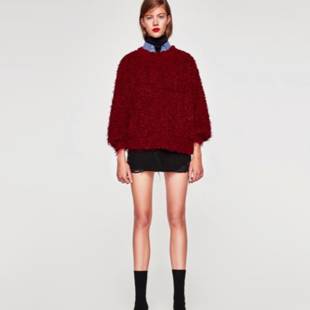 Zara Red Sweater Sweat Shirt top size M - Picture 3 of 8